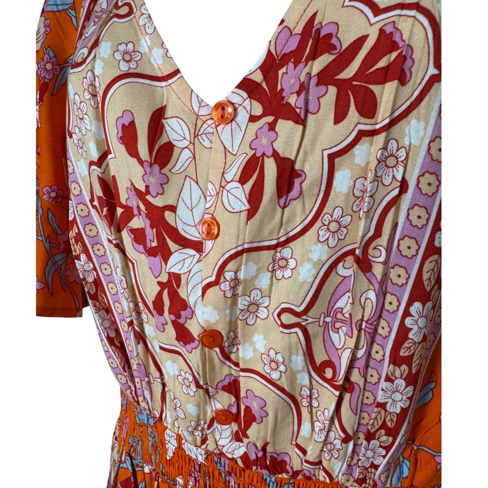 Lascana Orange Floral Boho Tiered V Neck Short Flutter Sleeve Mini Dress‎ 10 NWT - Picture 11 of 12